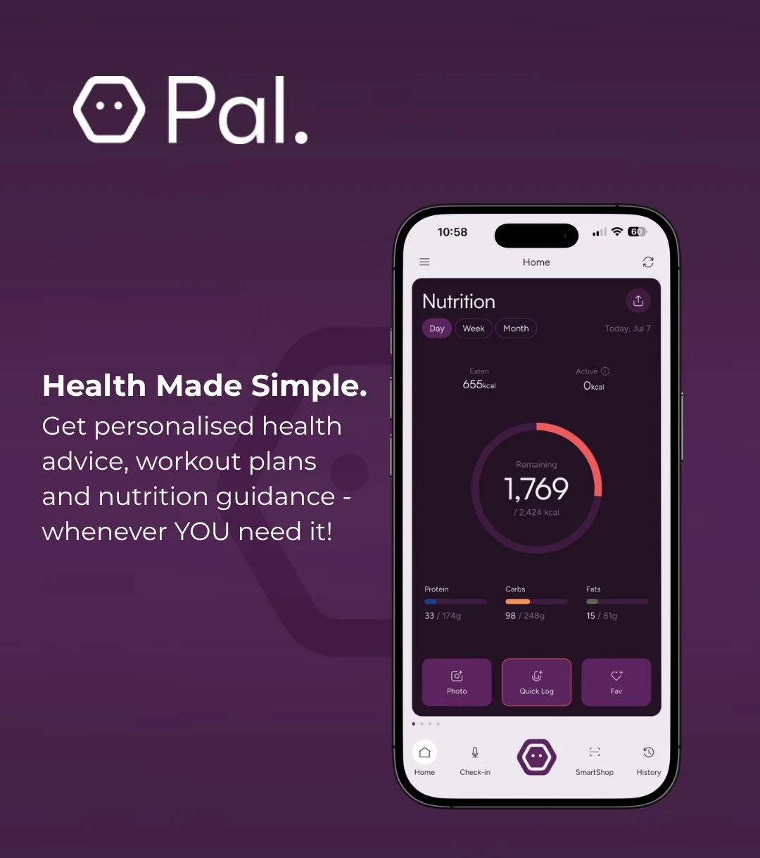 Pal home screen with the day’s nutrition summary