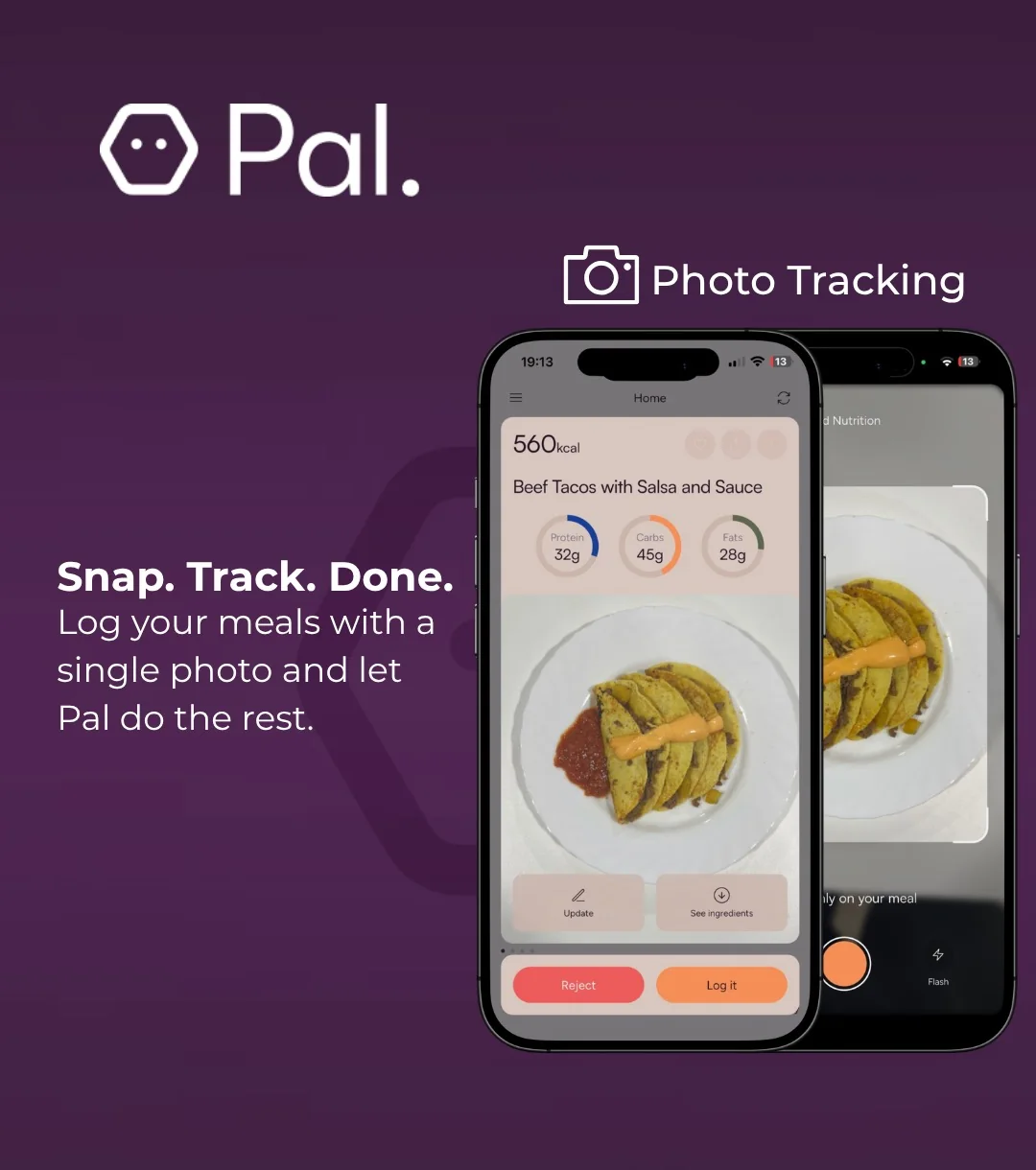 Pal logging a meal from a single photo