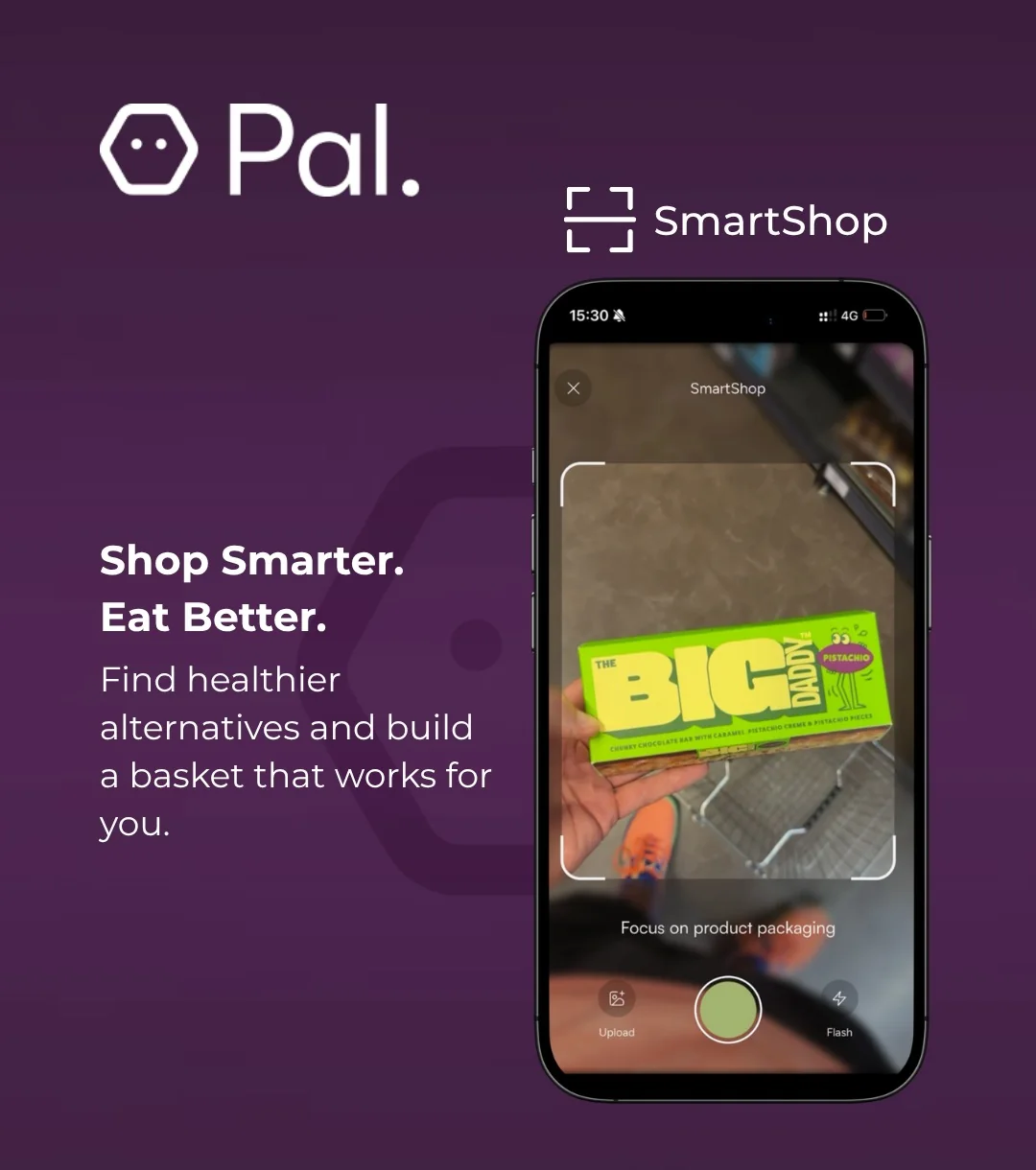 Pal SmartShop scanning a product in a shop for healthier alternatives