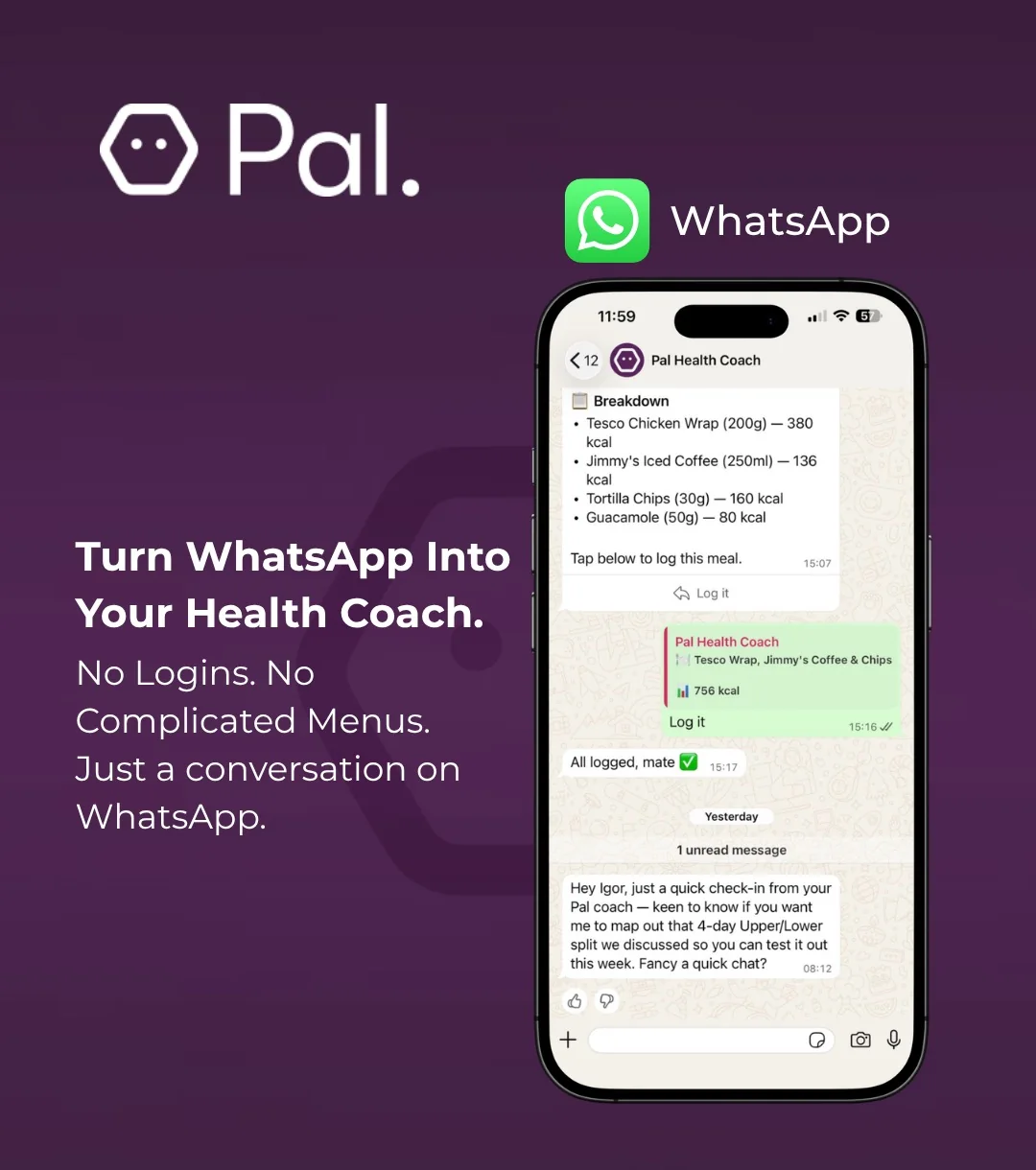 Pal’s health coach in a WhatsApp conversation